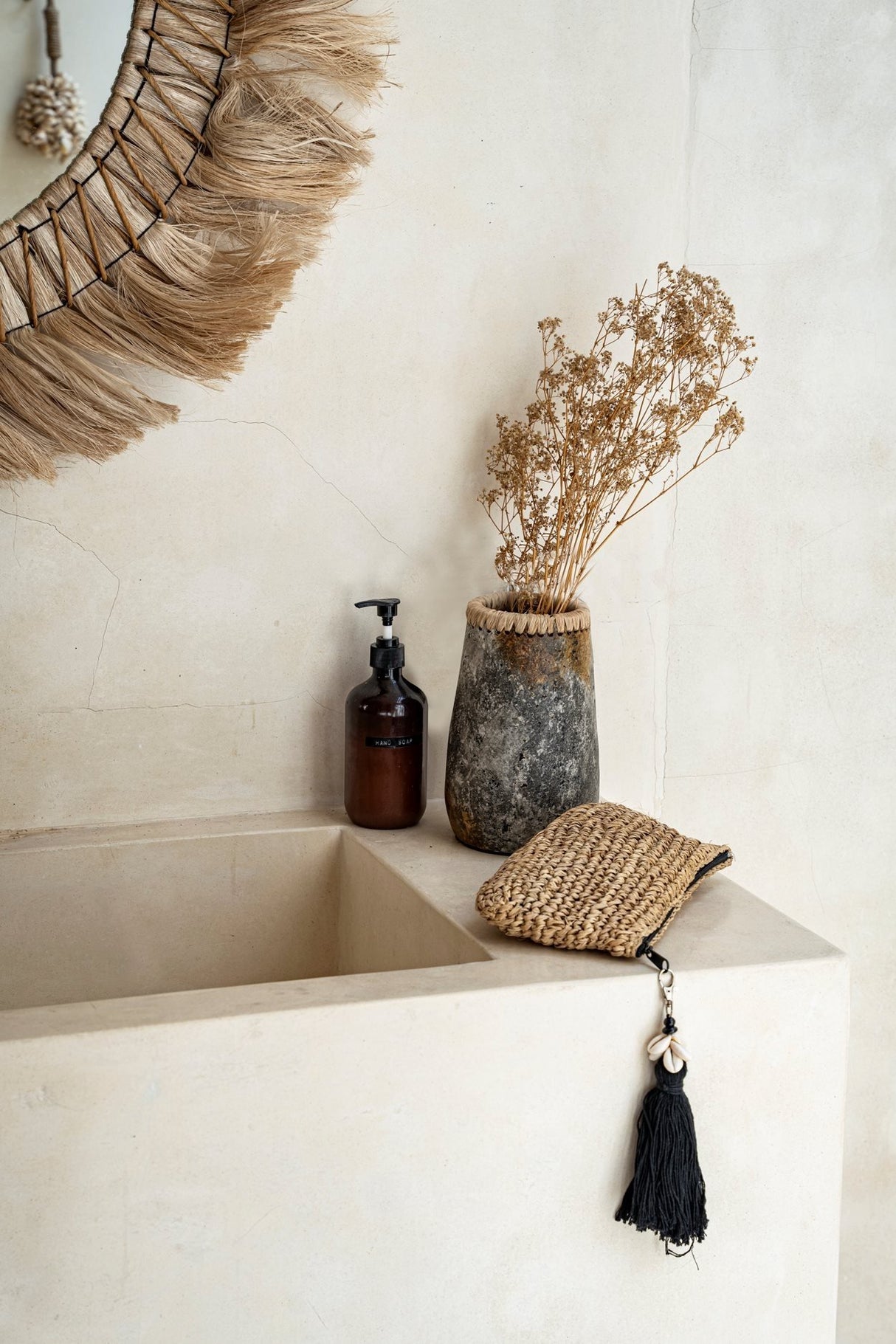 De Raffia Clutch met ritssluiting - Naturel Zwart - S