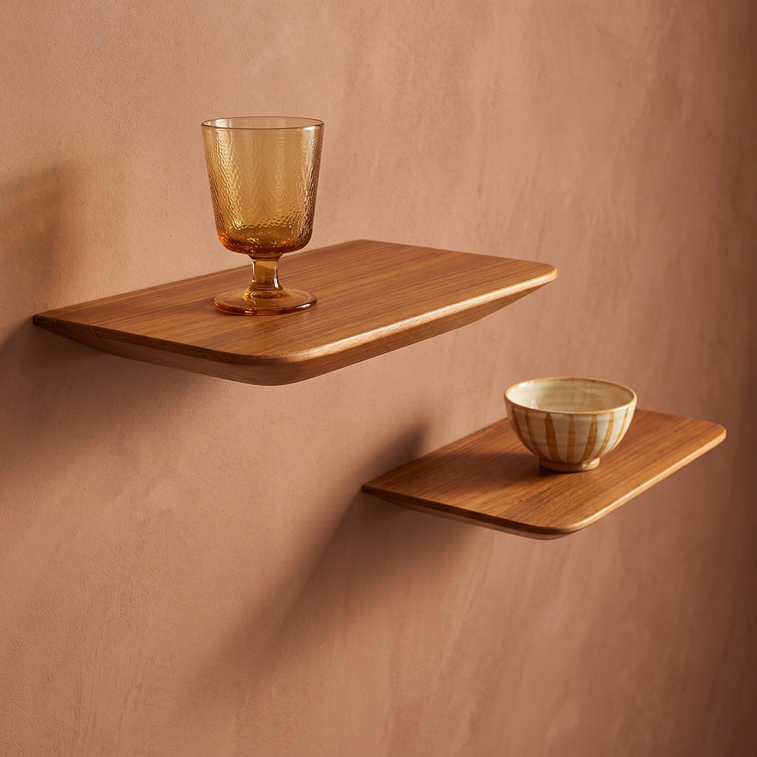 Craftsman teakhouten wandplank - set/2 25 cm