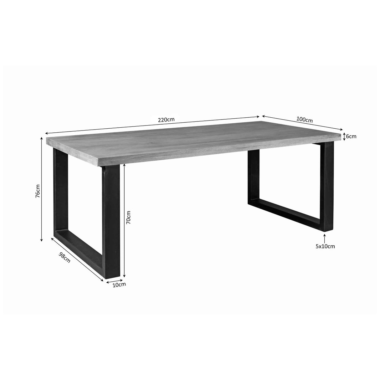 Eetkamertafel Denver | Rechthoek U-poot | 220 cm