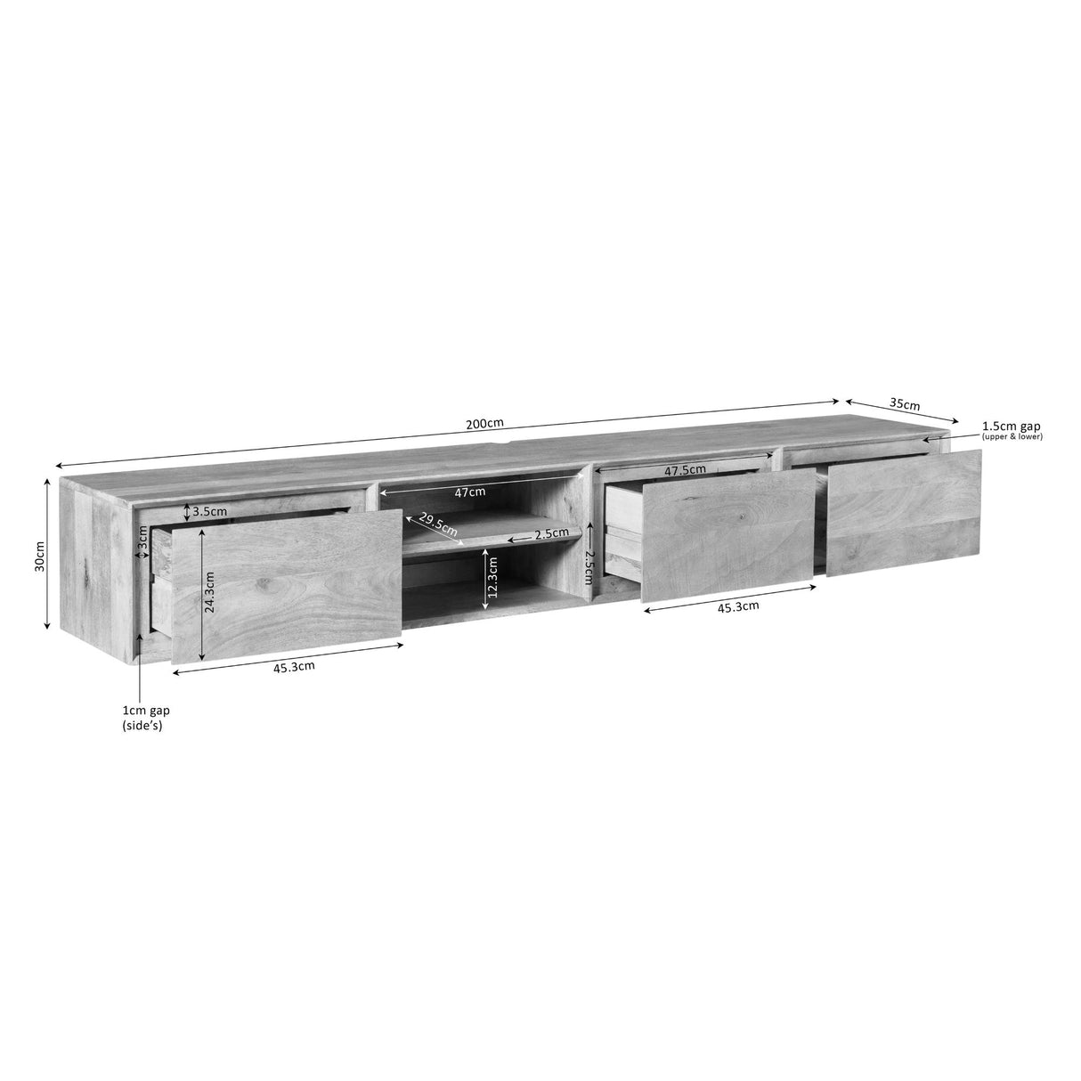 Zwevend tv meubel Ambiance Black | 200 cm