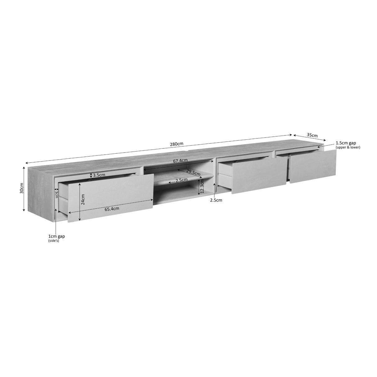 Zwevend tv meubel Ambiance Sand | 280 cm