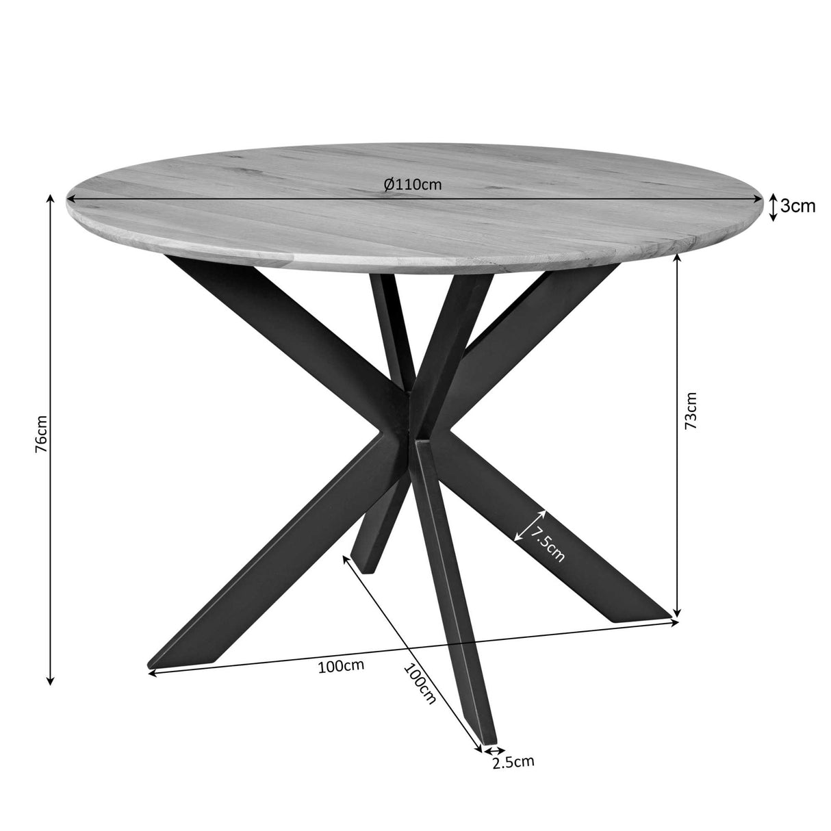 Eiken eettafel Ferris | Rond 110 cm | Brown