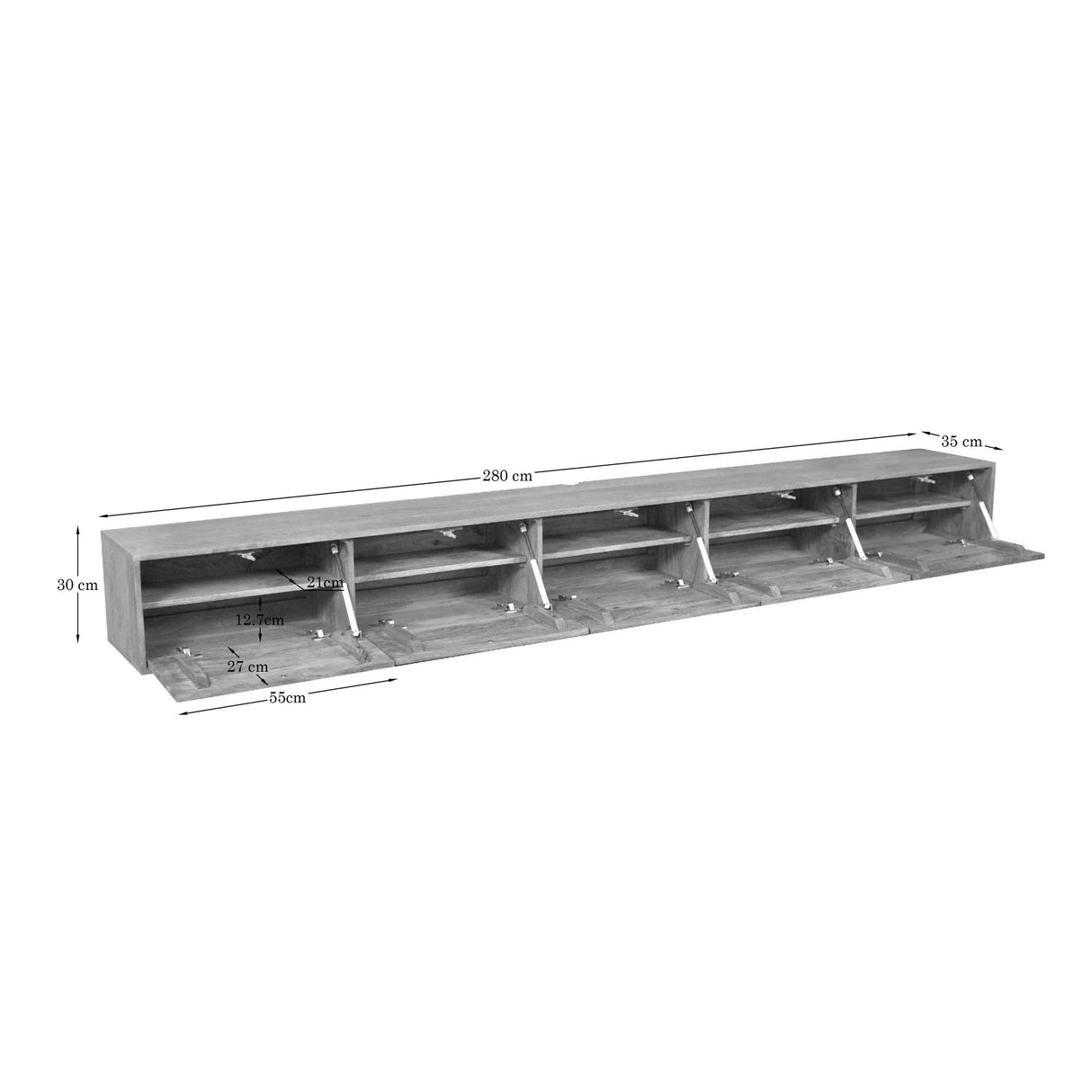 Zwevend tv meubel Vision Licht mango | 280 cm