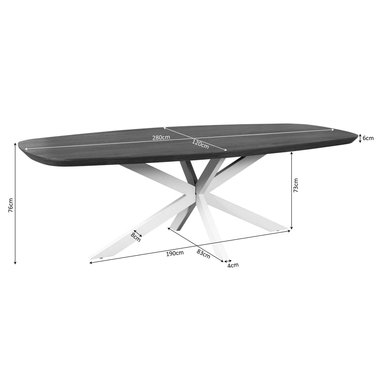 Eettafel Madison Brown | 280 cm | Deens Ovaal | Poot Sand