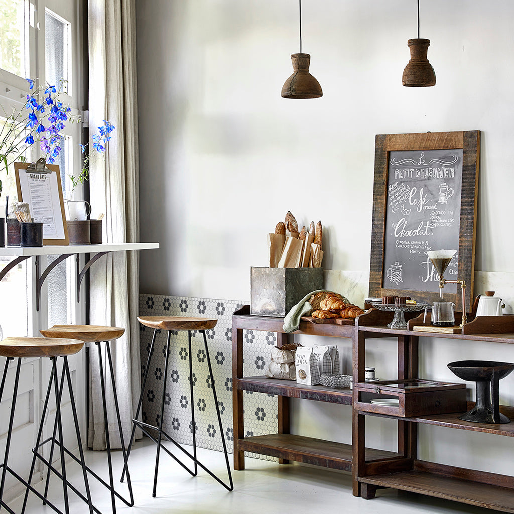 Loft teakhouten barkruk naturel - 41x42x77 cm
