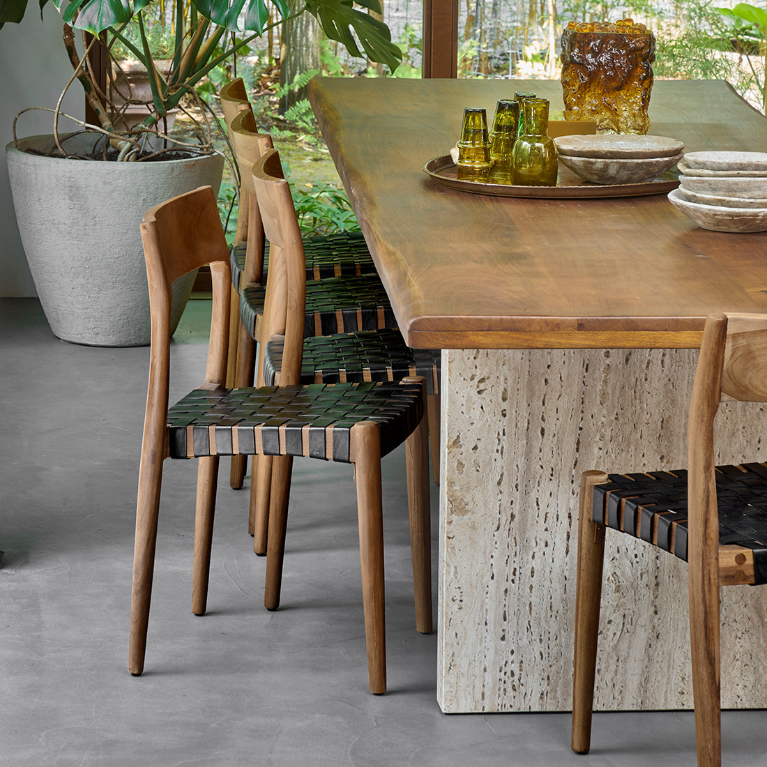 Freya teak eetkamerstoel met leer - Zwart (set of 2)