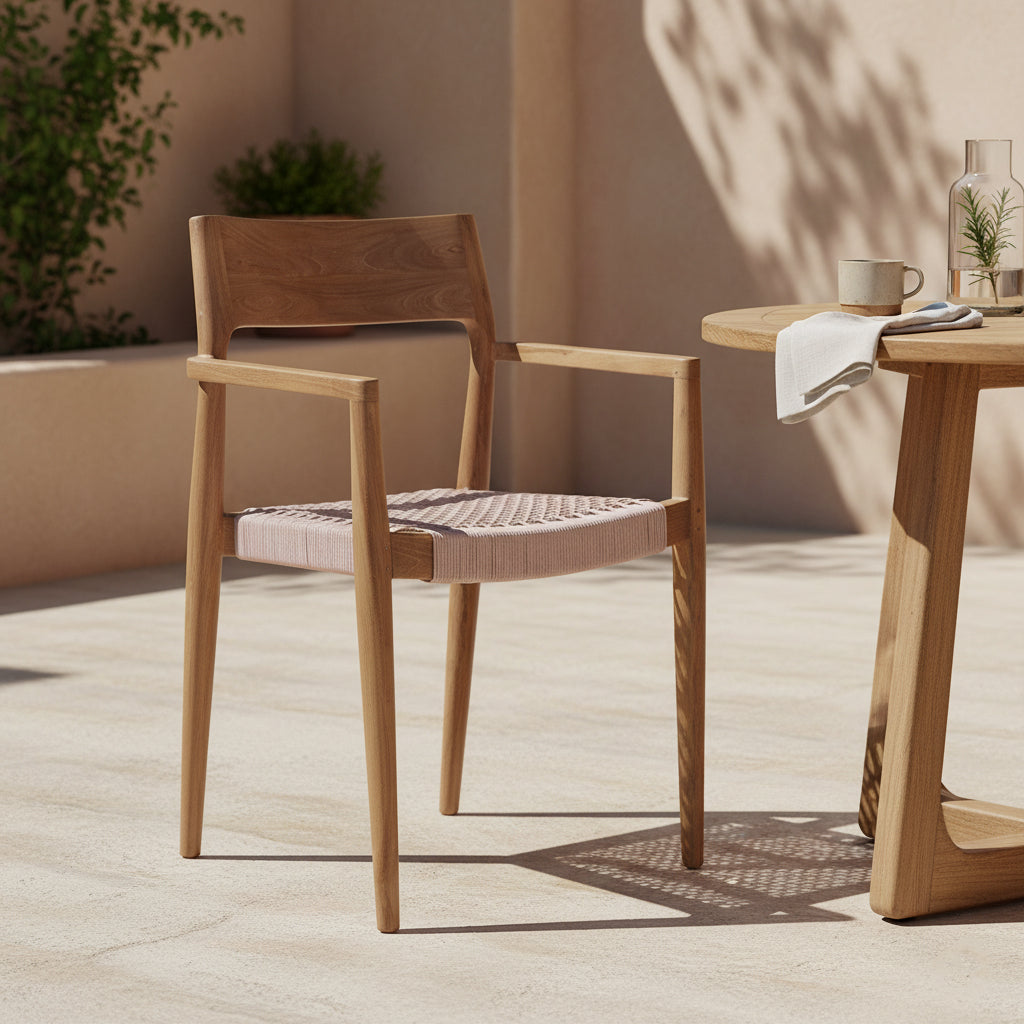 Freya donker teakhouten tuinstoel met armleuning - Naturel (set of 2)