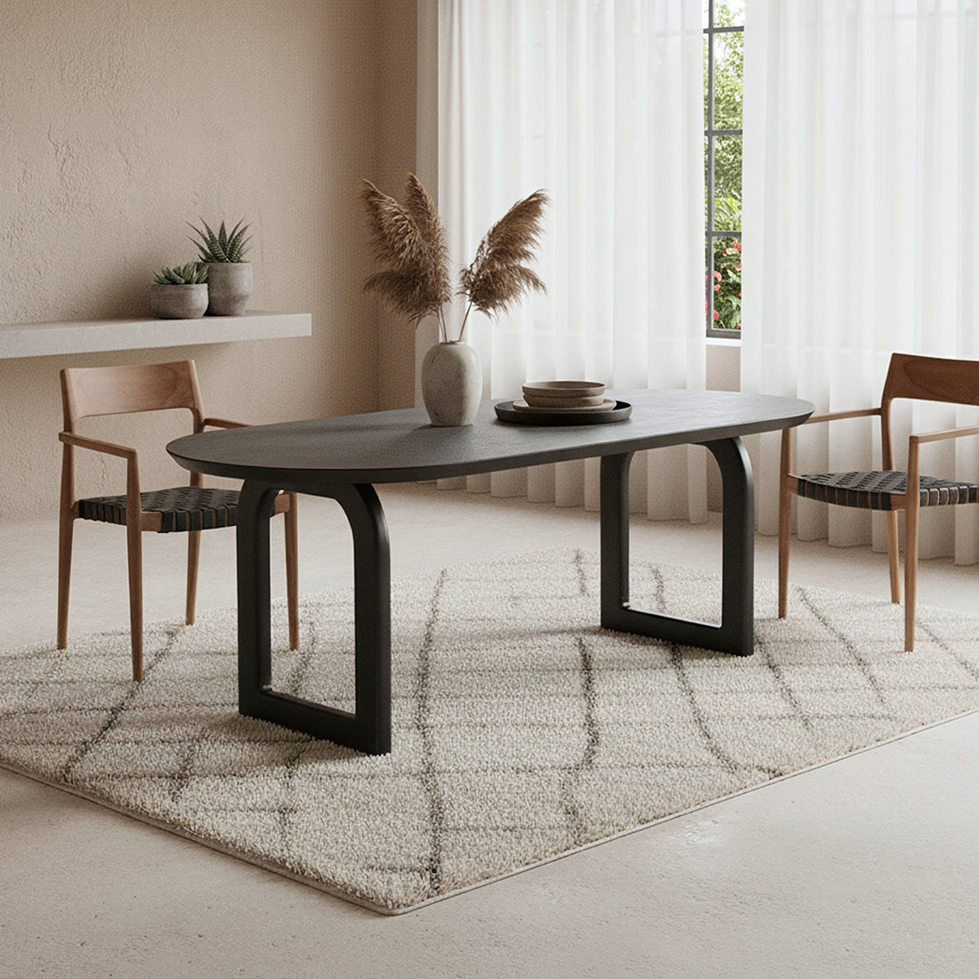 Bullnose dining table - black - 180 - open base