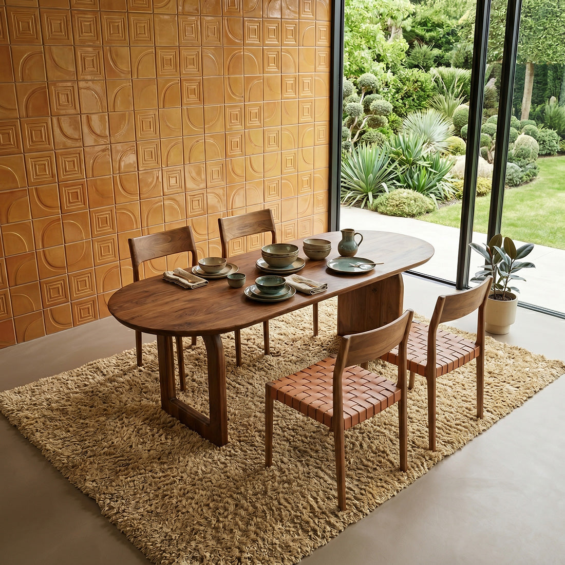 Bullnose dining table - brown - 200 - mix base