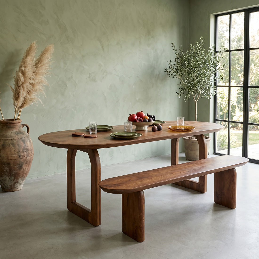 Bullnose dining table - brown - 200 - open base