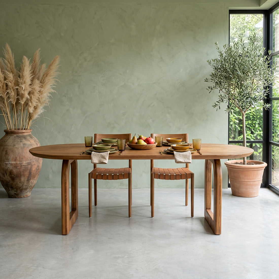 Bullnose dining table - brown - 200 - open base