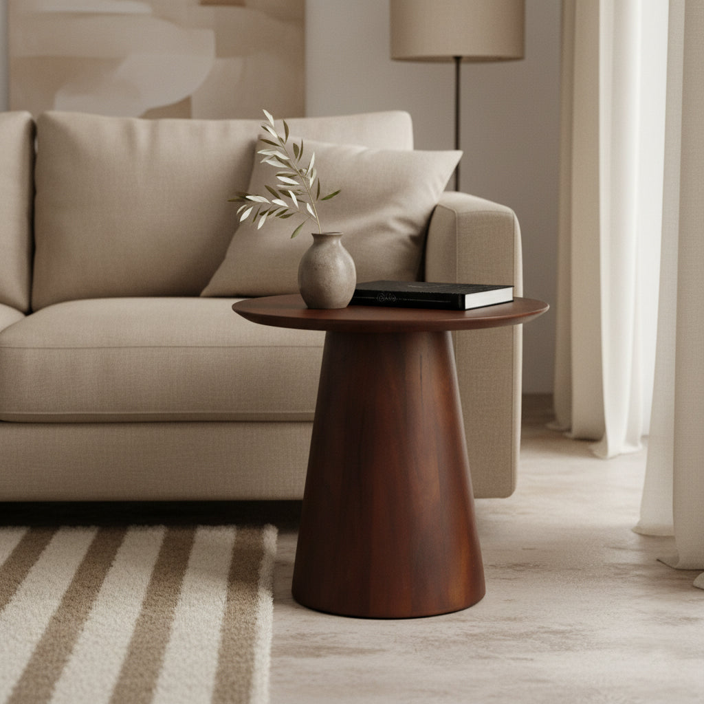 Bullnose mangohouten bijzettafel cone Ø 50 cm