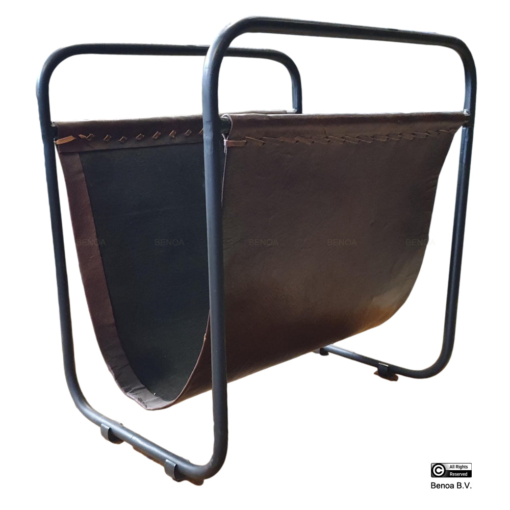 Iron Magazine Rack Leather Basket 40