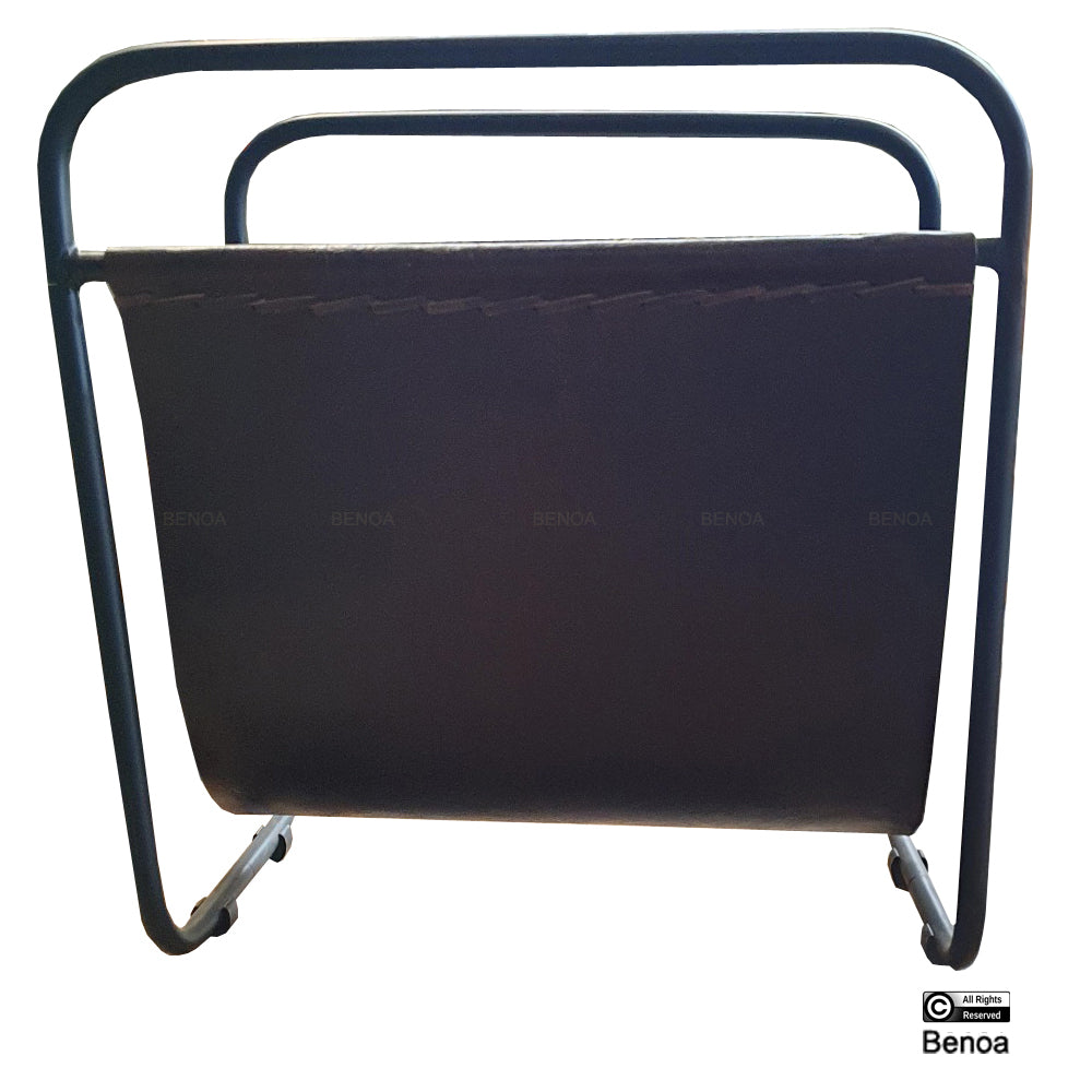 Iron Magazine Rack Leather Basket 40