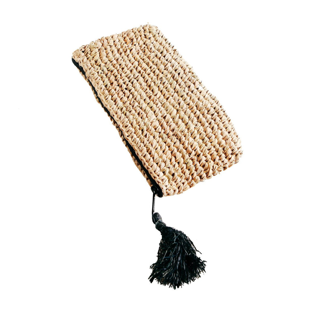 De Raffia Clutch met ritssluiting - Naturel Zwart - S