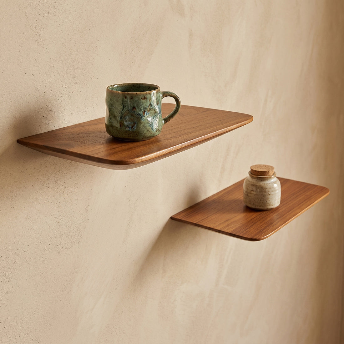 Craftsman teakhouten wandplank - set/2 25 cm