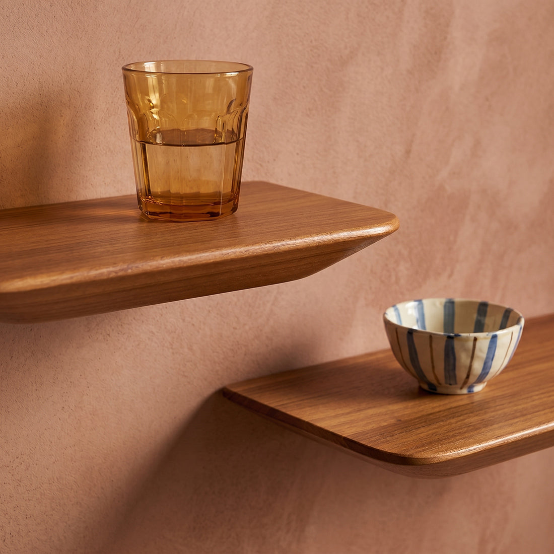 Craftsman teakhouten wandplank - set/2 25 cm