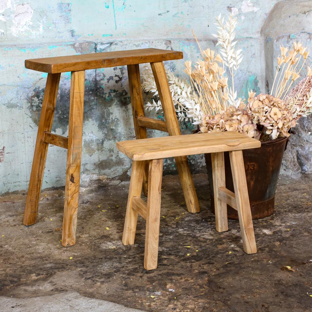 Java carpenter bijzettafel/bankje - Gerecycled hout - 40x17x50 cm