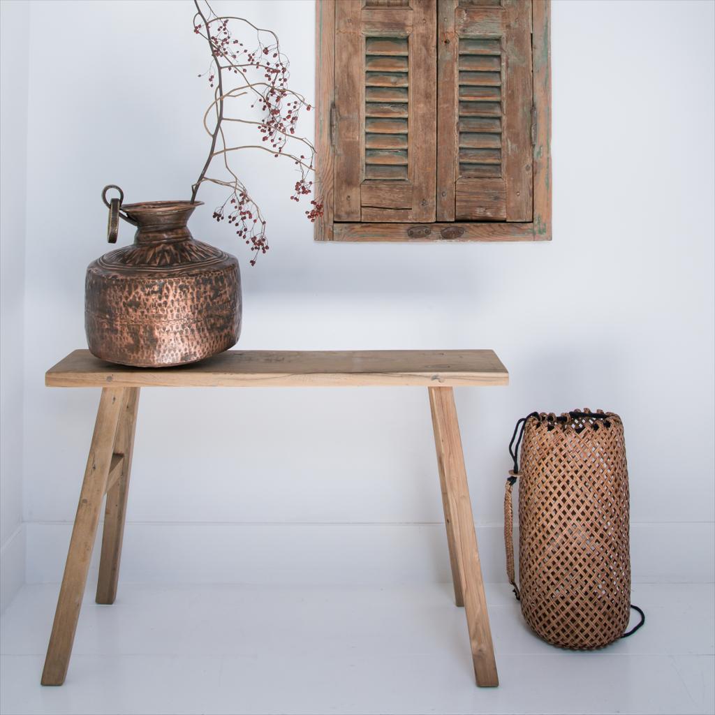 Java carpenter bijzettafel/bankje - Gerecycled hout - 80x17x50 cm