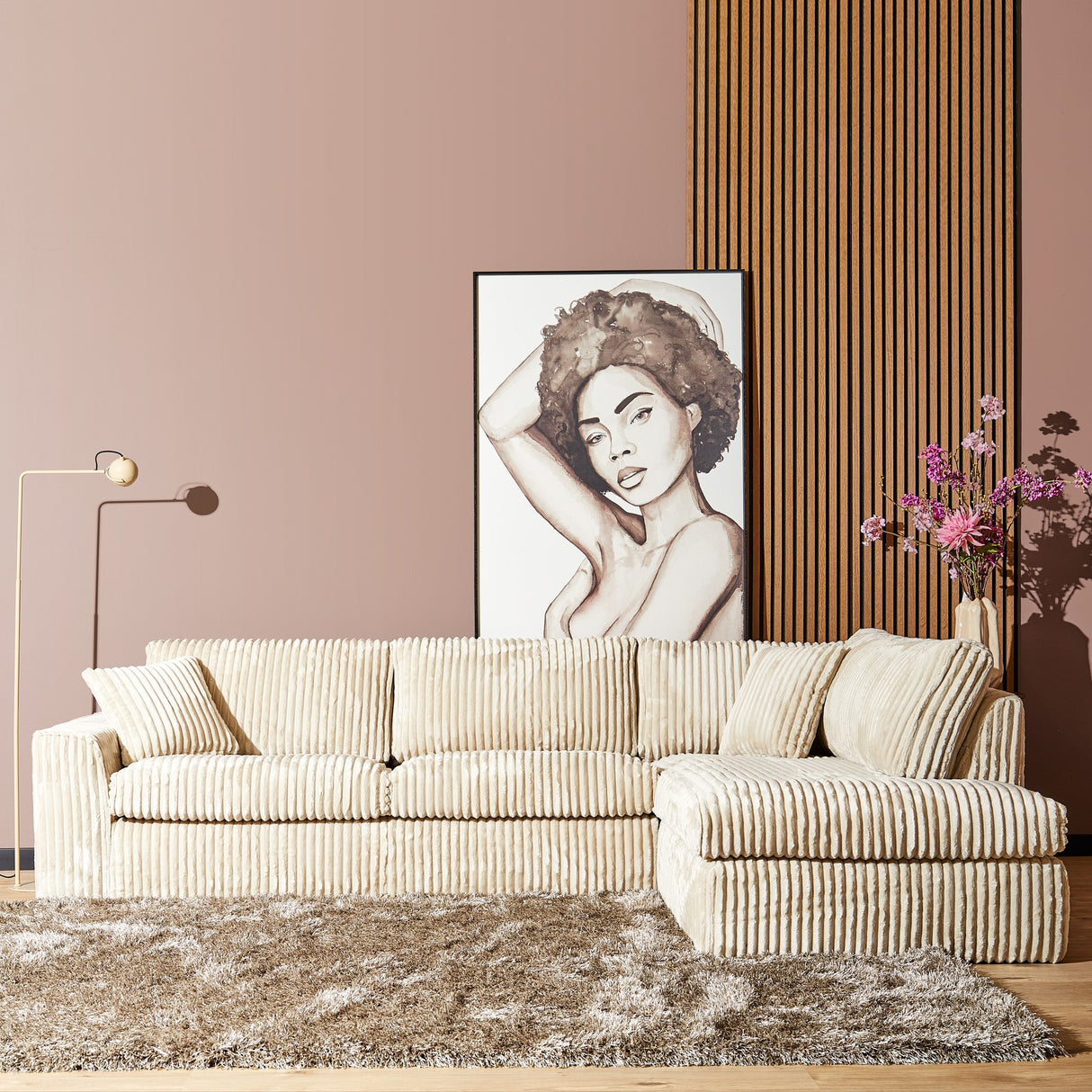 MySofa Teddy | 2,5 zits + Divan Rechts | Beige