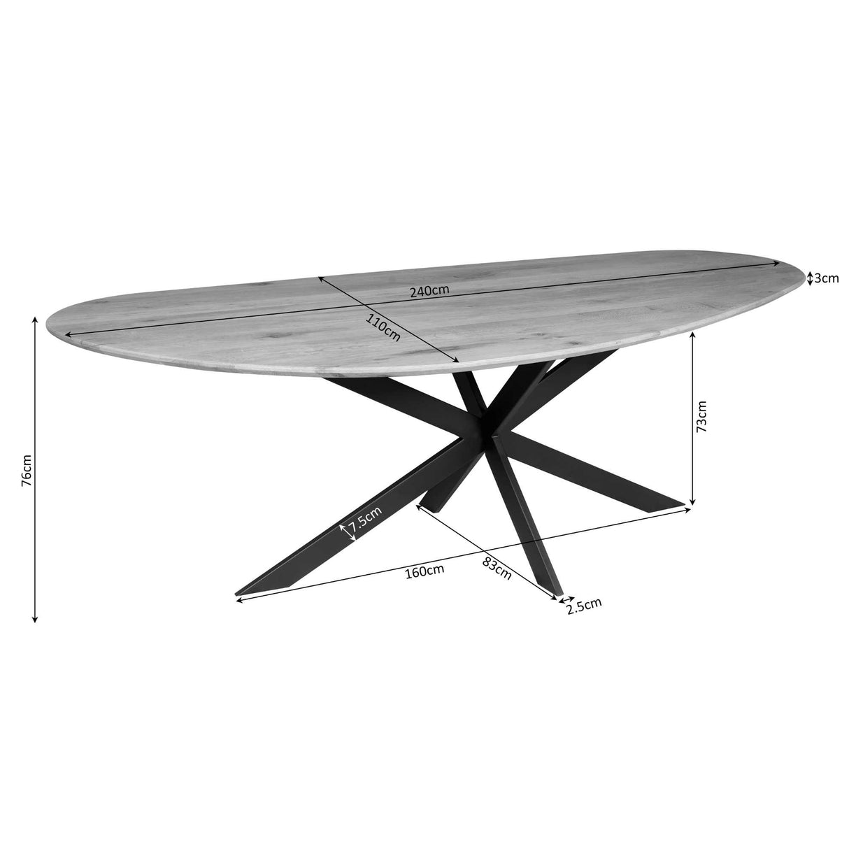 Eettafel Cloud | 240 cm | Eiken | Brown