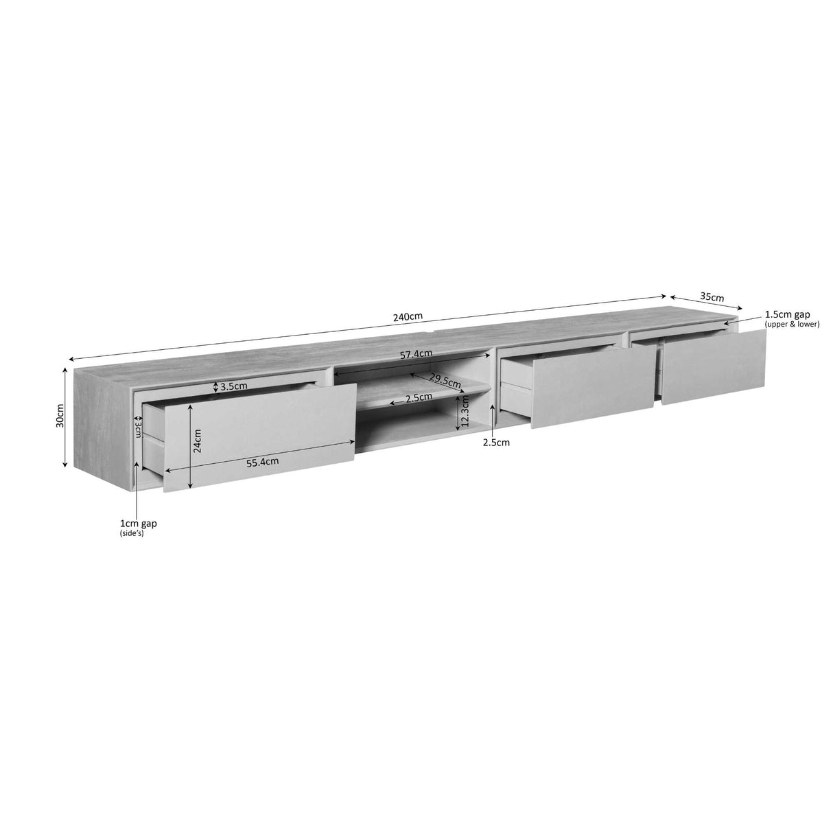 Zwevend tv meubel Ambiance Brown | 240 cm