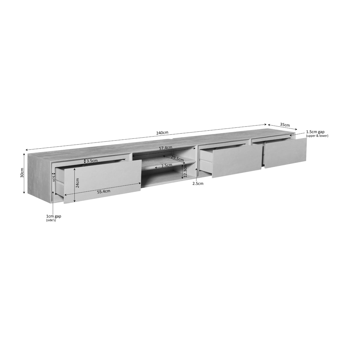 Zwevend tv meubel Ambiance Sand | 240 cm