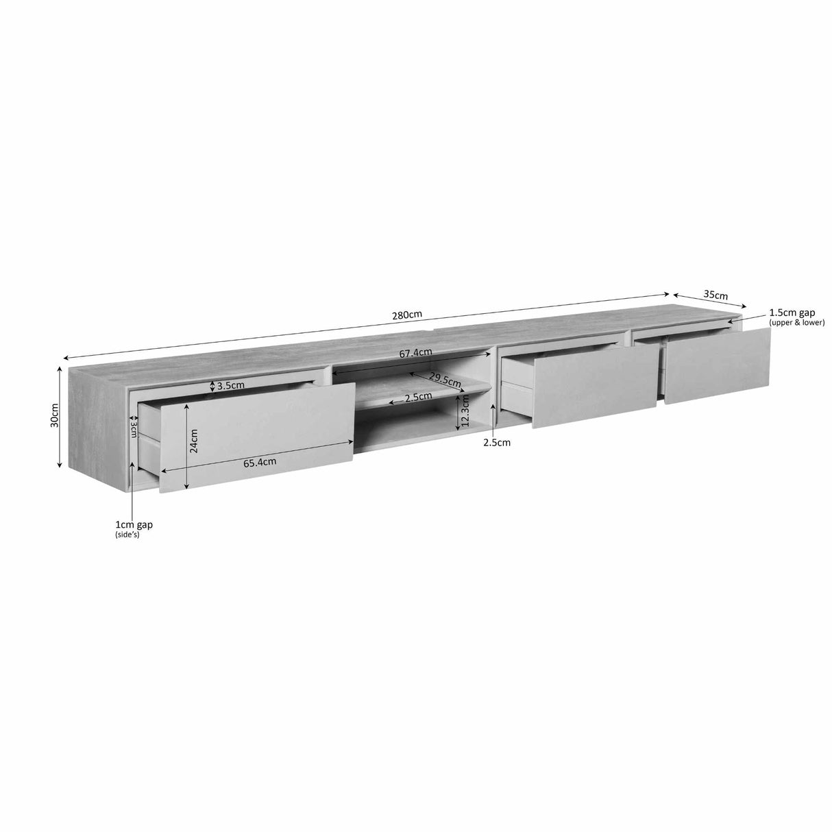 Zwevend tv meubel Ambiance Taupe | 280 cm