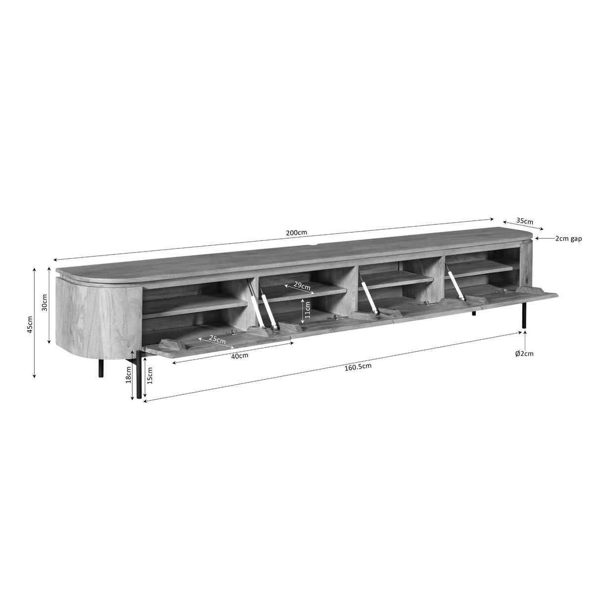 Tv meubel Excellent Taupe | 200 cm