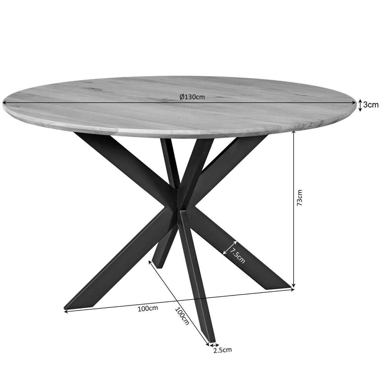 Eiken eettafel Ferris | Rond 130 cm | Brown