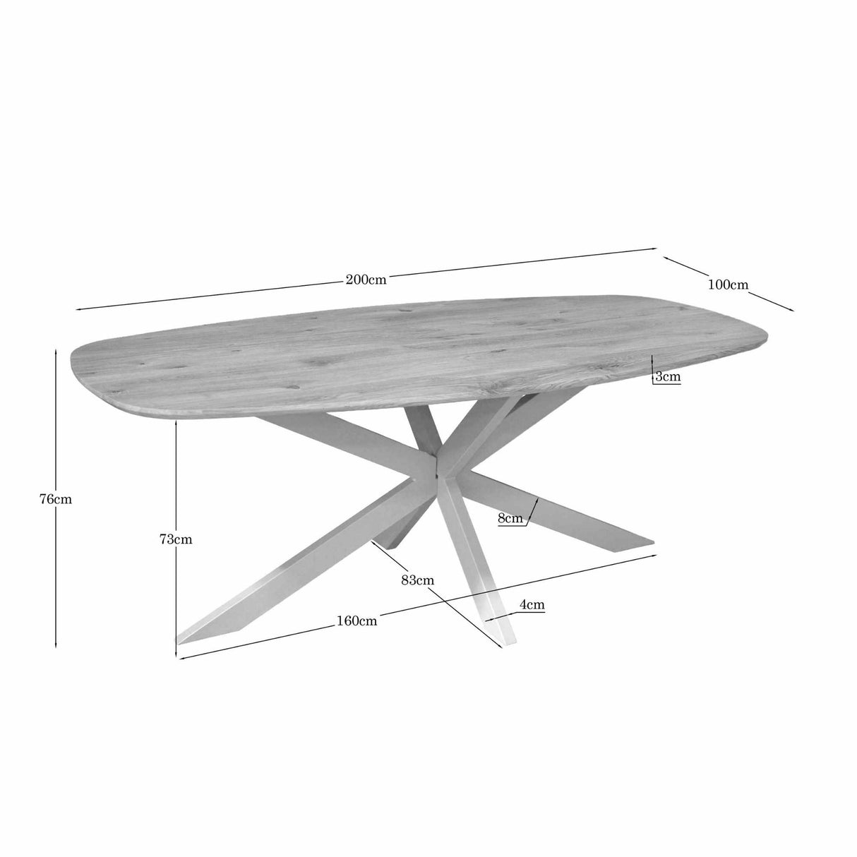 Eiken eettafel Ferris | Deens Ovaal 200 cm | Naturel | Poot Sand