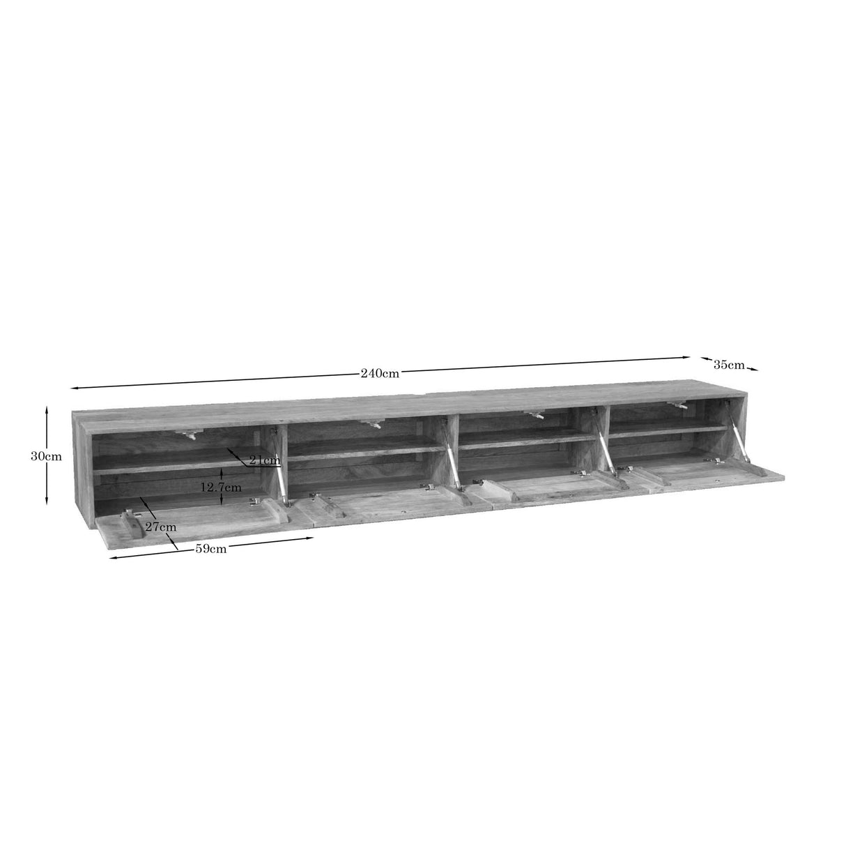 Zwevend tv meubel Vision Licht mango | 240 cm