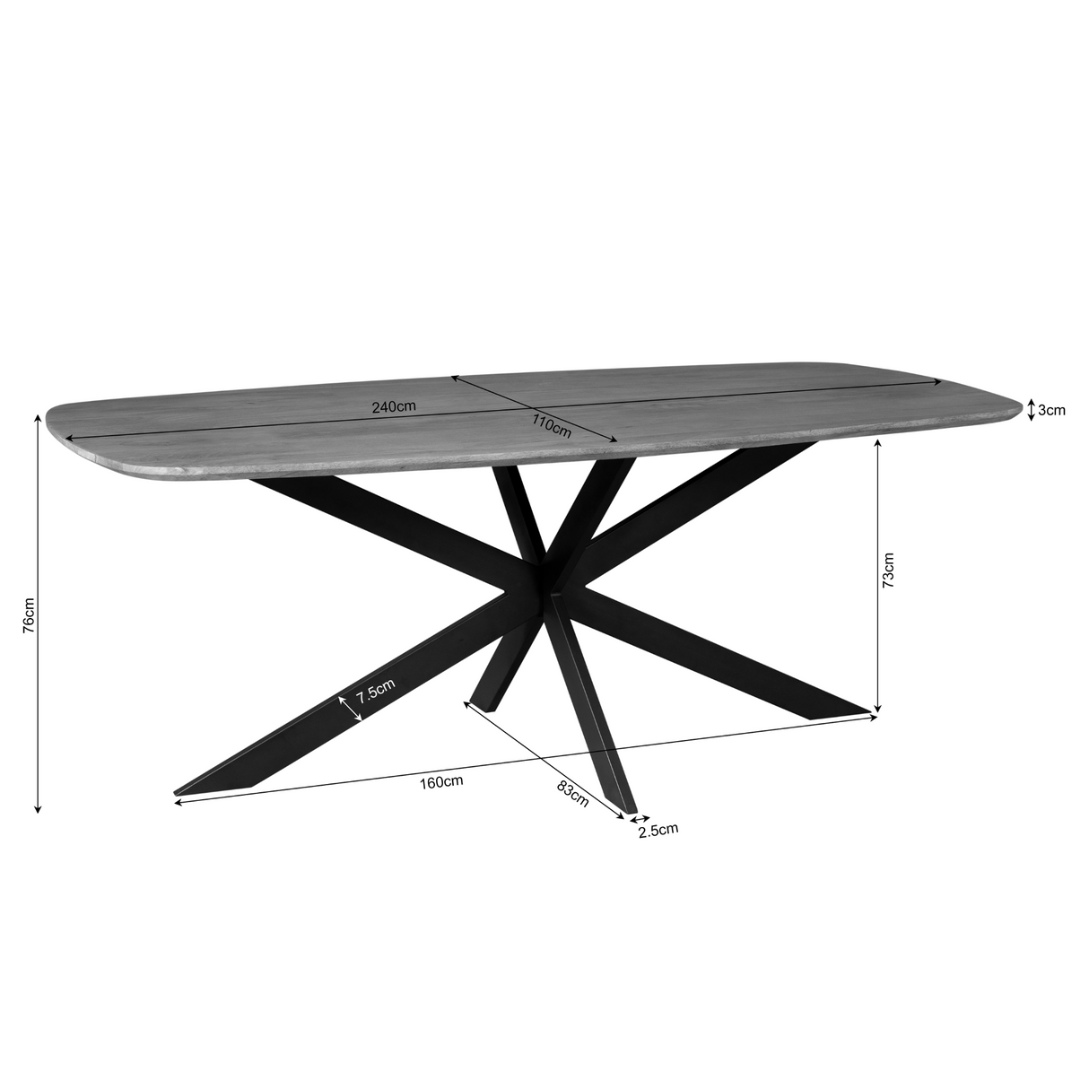 Eettafel Elegance | Deens ovaal | 240x110 cm
