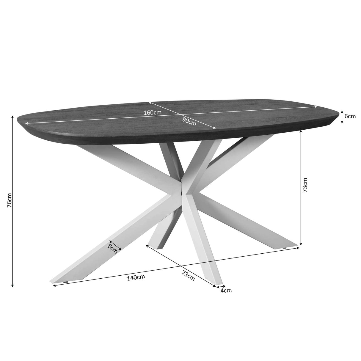 Eettafel Madison Brown | 160 cm | Deens Ovaal | Poot Sand