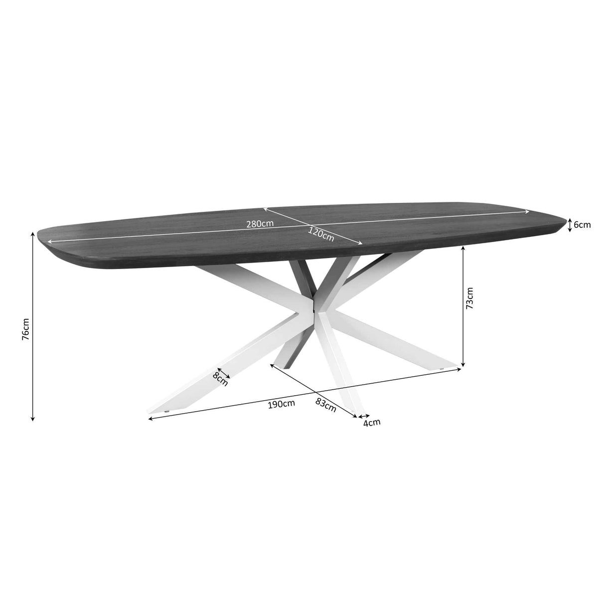 Eettafel Madison Brown | 280 cm | Deens Ovaal | Poot Black