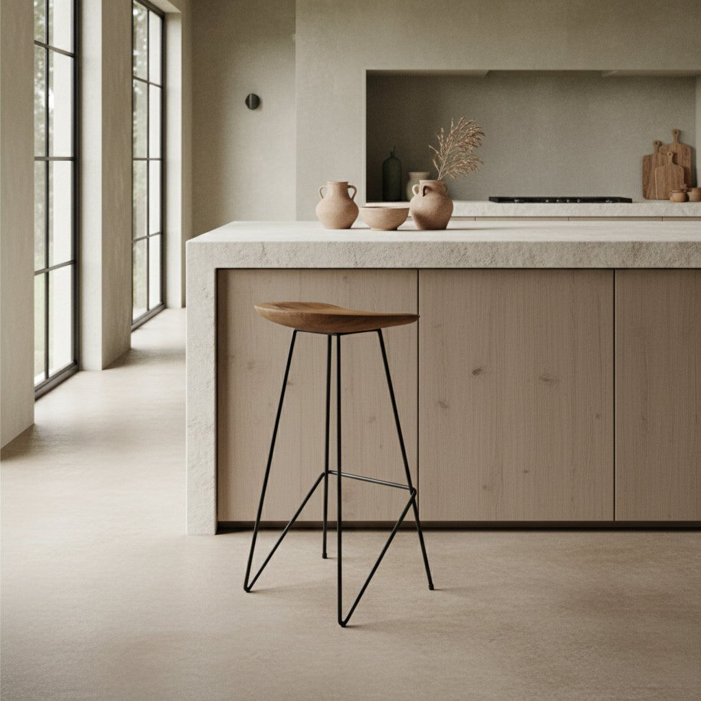 Loft teakhouten barkruk naturel - 41x42x77 cm