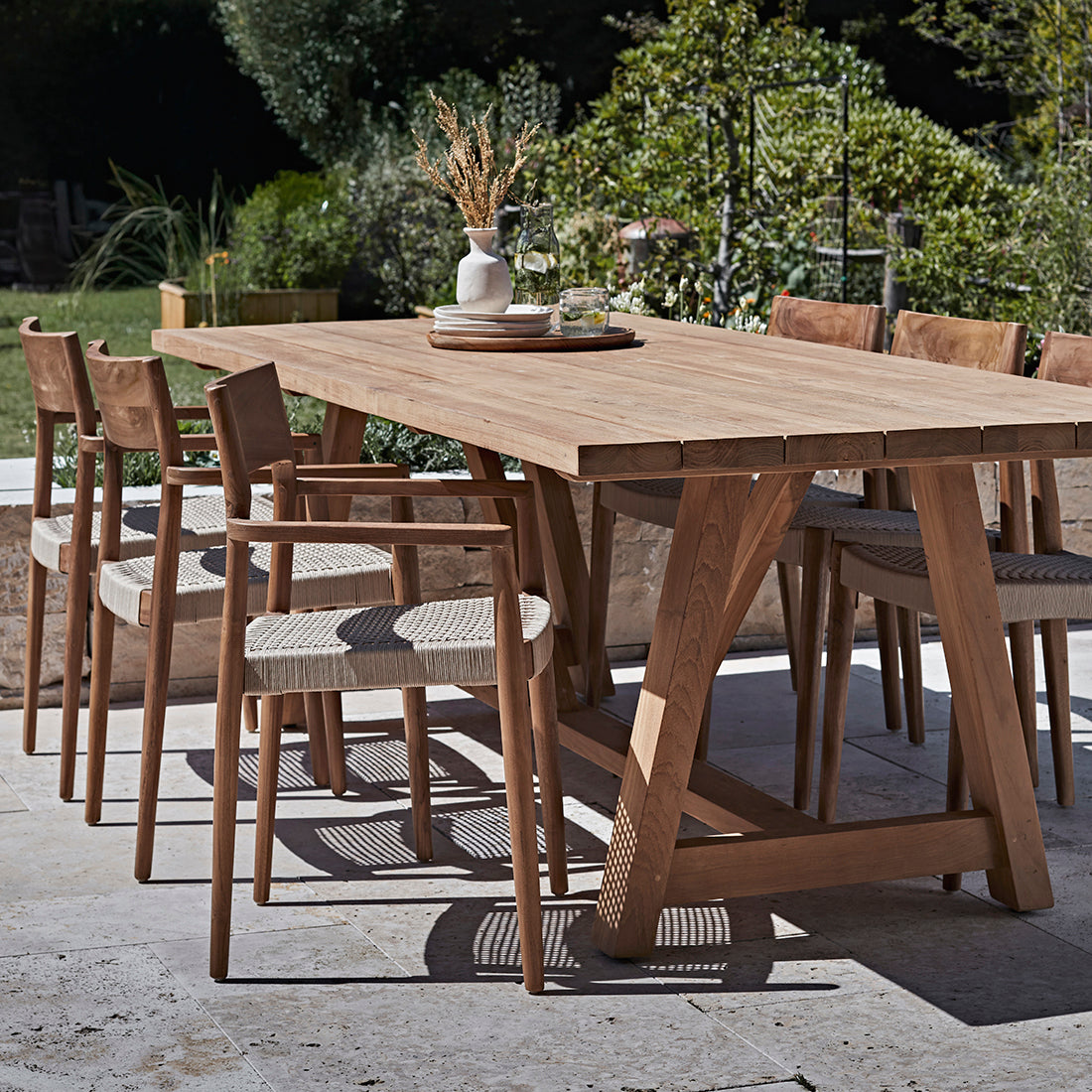 Freya donker teakhouten tuinstoel met armleuning - Naturel (set of 2)