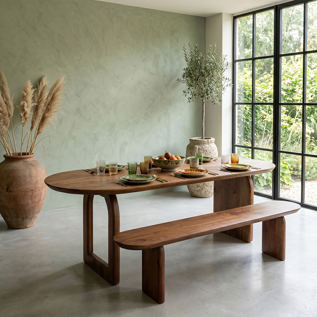 Bullnose dining table - brown - 180 - mix base