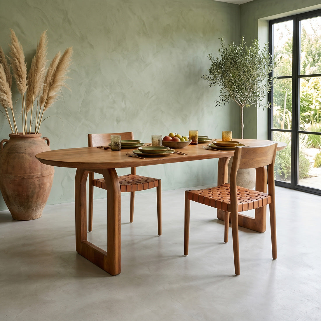 Bullnose dining table - brown - 200 - open base