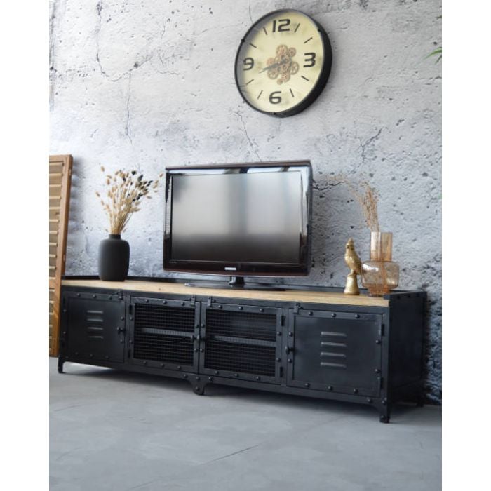 TV meubel metaal met mangohouten blad 160 cm