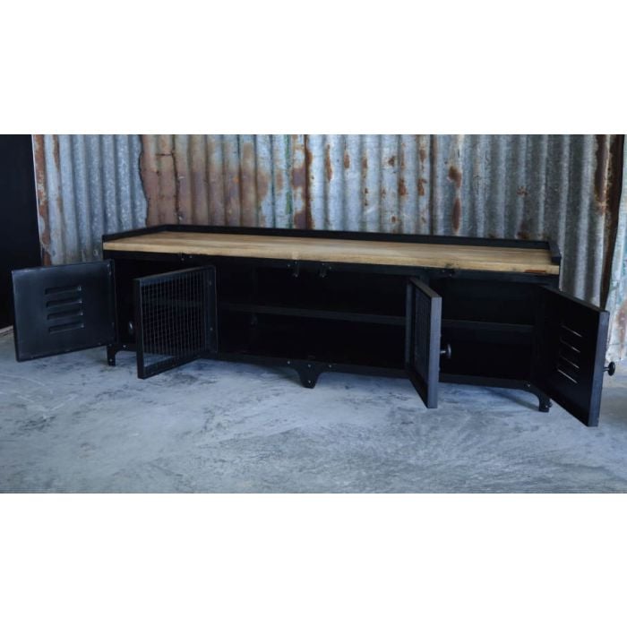 TV meubel metaal met mangohouten blad 160 cm