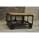 Salontafel op wielen, metaal met mangohout 75cm x 75cm