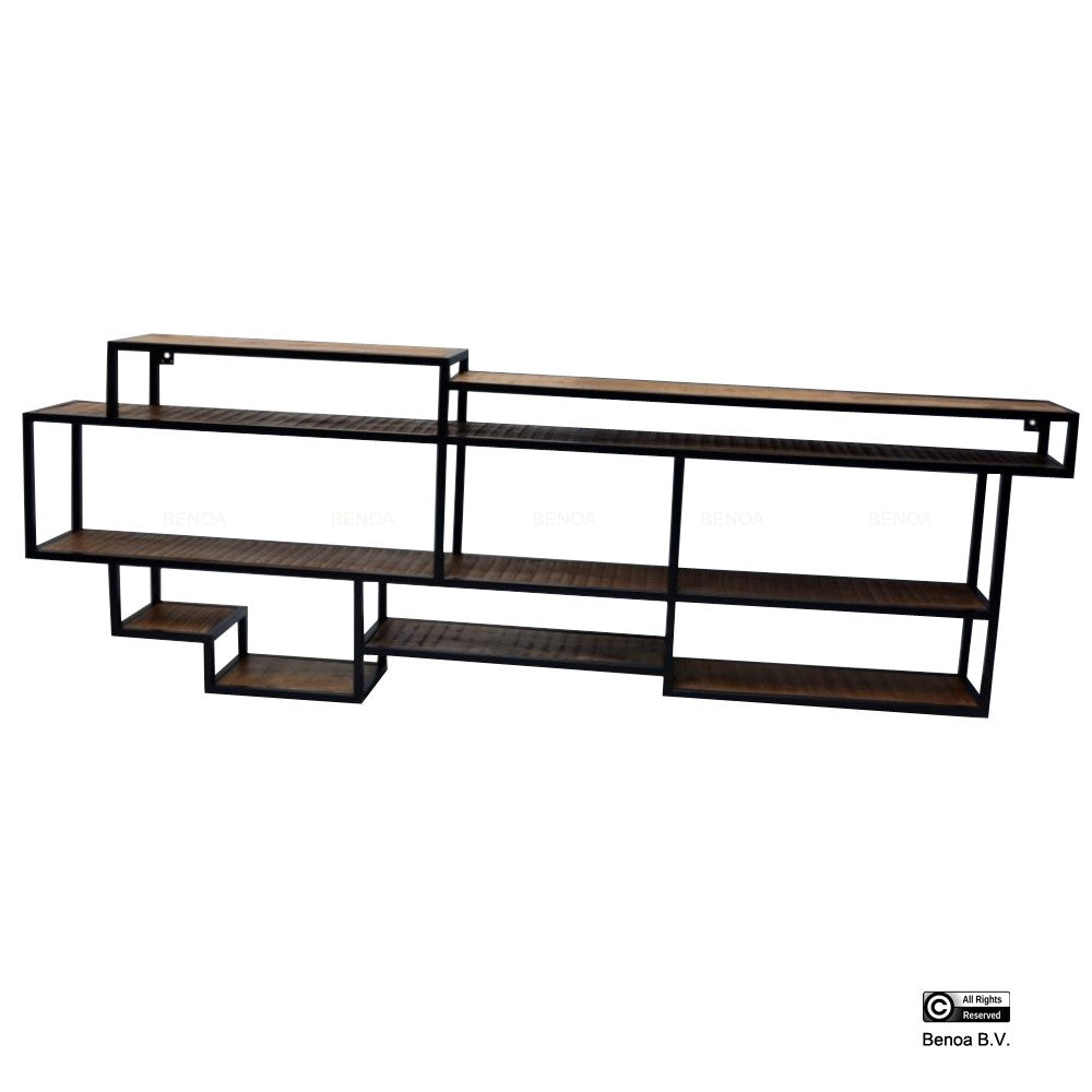 Wandrek Rechthoek Metaal Iron Black Powdercoated, Wood Natural finish